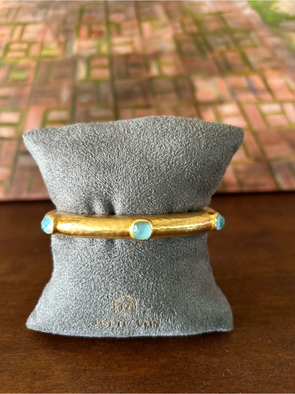 Julie Vos Gold Bangle with Turquoise Blue Cabochons